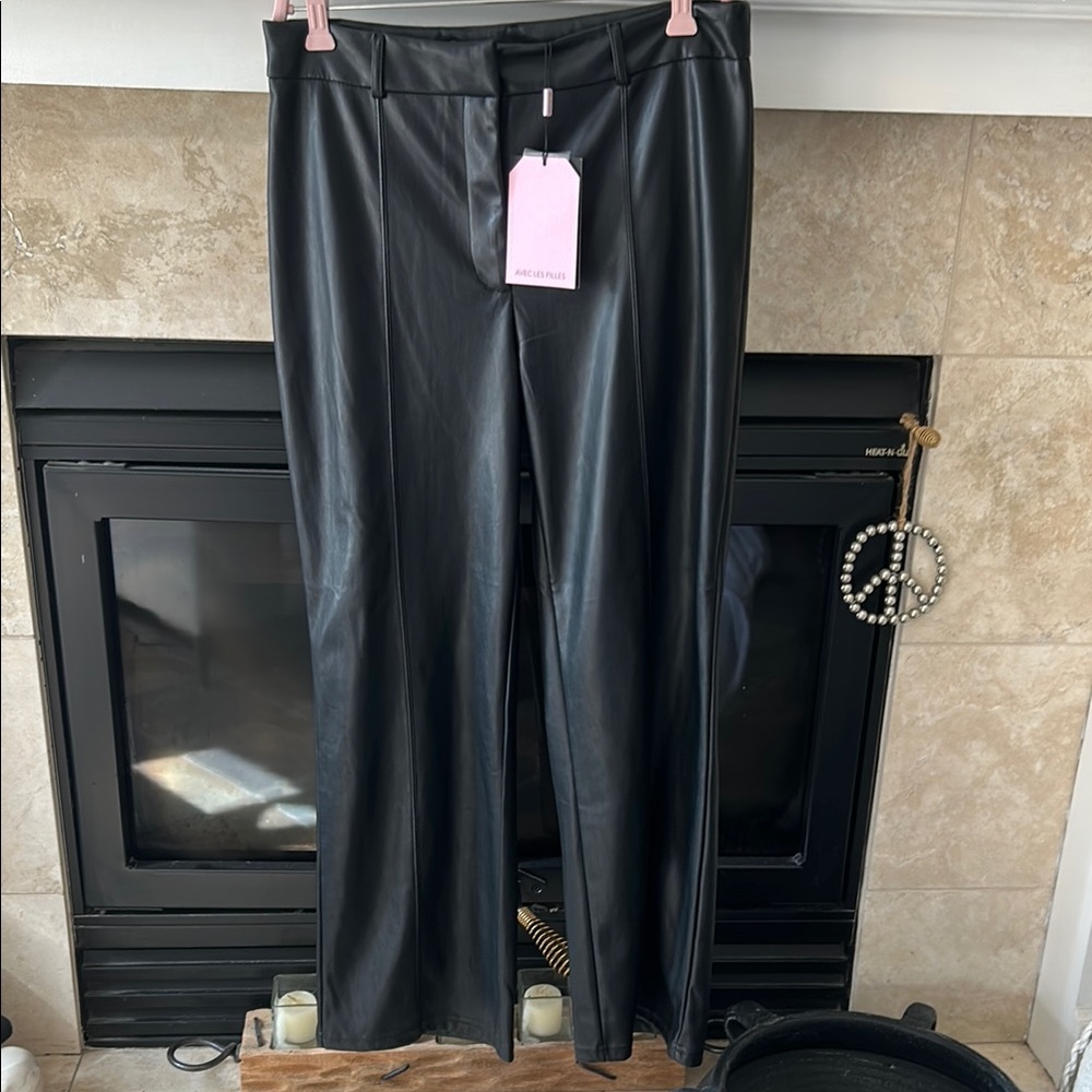 Avec Les Filles Black Faux Leather Pants